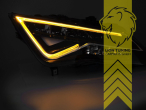 LED, mit LED Blinker, dynamischer LED Blinker, schwarz, nur passend für Fahrzeuge mit original Halogen Scheinwerfern, LED Abblendlicht / LED Fernlicht, elektrisch verstellbar - Stellmotor integriert, Eintragungsfrei / mit E-Prüfzeichen, Eintragungsfrei / mit R87 Zulassung als Tagfahrlicht